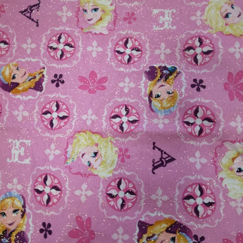 FABRIC Disney Frozen Fabric, Elsa & Ana Patch On Glitter Pink, 2.5 Yards